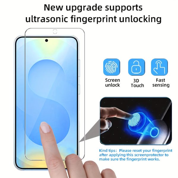 Pack of 3 High-Definition Fully Transparent Tempered Glass Screen Protectors, Compatible with Samsung Galaxy S25 / S25+ / S25 Ultra, Supports Ultrasonic Fingerprint Unlocking, Features an Oil-Repellent Coating, Scratch And Shatter Resistant, Smooth Surface, Designed to Be Compatible with Cases, Easy to Install. - Image 3