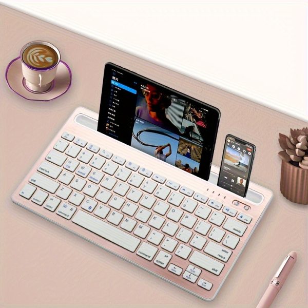 New Arrivals Hot! Wireless Keyboard, Ultra-thin Silent Multi-Device, Dual channel three systems, Dual device free switching. For iPad Phone Tablet Laptop Computer Android ios Windows. Stylish Portable Convenient Universal Multi-device Mini Wireless Keyboard. Rechargeable Keypad Universal Keyboard. Built-in Stand Slot.Office Games, Birthday & Holiday Gifts - Image 2