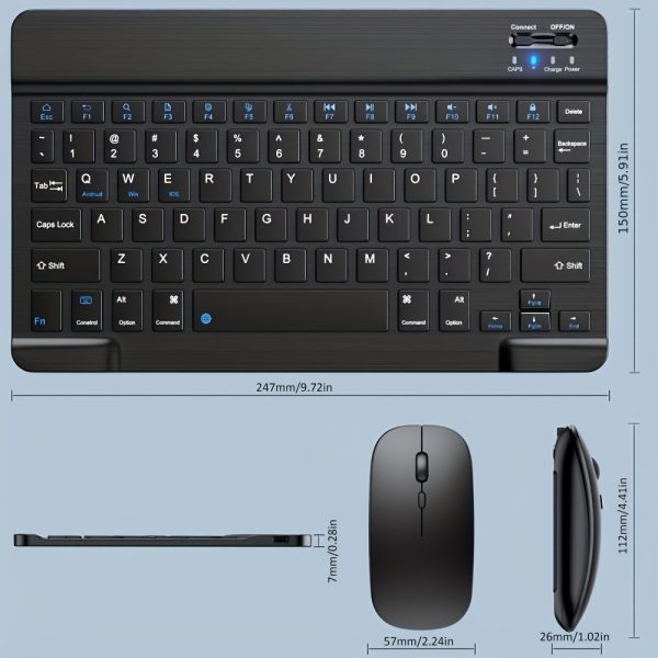 Portable Mini Wireless Keyboard and Mouse Combo, Ultra-Slim Design, Rechargeable Lithium-Polymer Battery, 550mAh, Compatible with Laptop, Desktop, PC, Tablet, iPad, Android, Macbook, Optical Movement Detection, Silent Click, Type-C Charging, No Fast Charging, 0.03-3W Power Range