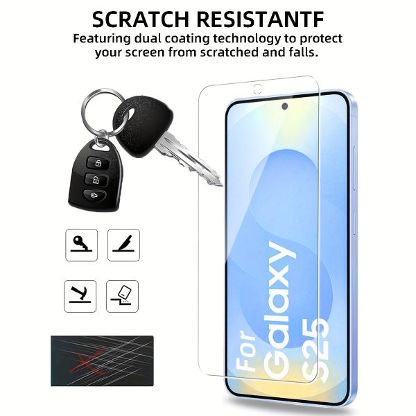 Pack of 3 High-Definition Fully Transparent Tempered Glass Screen Protectors, Compatible with Samsung Galaxy S25 / S25+ / S25 Ultra, Supports Ultrasonic Fingerprint Unlocking, Features an Oil-Repellent Coating, Scratch And Shatter Resistant, Smooth Surface, Designed to Be Compatible with Cases, Easy to Install. - Image 7