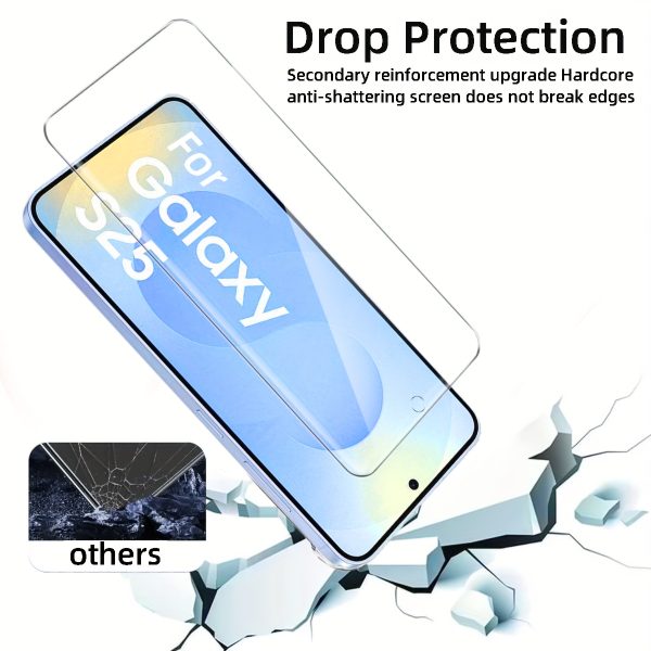Pack of 3 High-Definition Fully Transparent Tempered Glass Screen Protectors, Compatible with Samsung Galaxy S25 / S25+ / S25 Ultra, Supports Ultrasonic Fingerprint Unlocking, Features an Oil-Repellent Coating, Scratch And Shatter Resistant, Smooth Surface, Designed to Be Compatible with Cases, Easy to Install. - Image 6