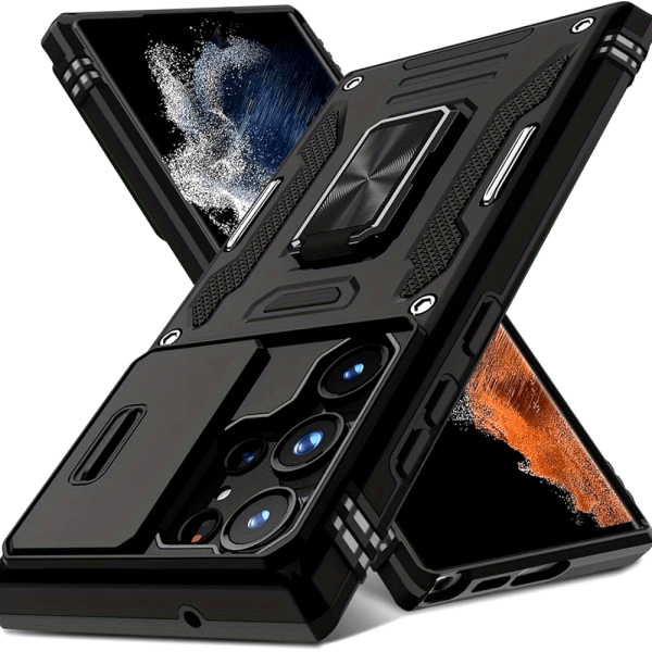 for Samsung S25 S24 S23 S22 S21 S20 Ultra A 42 A22 A 12 A32 A33 A51 A52 A72 A71 A73 A53 A14 A 13 A34 A54 A23 Case with Slide Camera Cover Built-in Rotated Ring Kickstand [Full Camera Protection] Protective Case