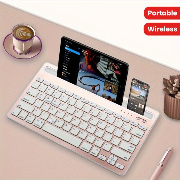 New Arrivals Hot! Wireless Keyboard, Ultra-thin Silent Multi-Device, Dual channel three systems, Dual device free switching. For iPad Phone Tablet Laptop Computer Android ios Windows. Stylish Portable Convenient Universal Multi-device Mini Wireless Keyboard. Rechargeable Keypad Universal Keyboard. Built-in Stand Slot.Office Games, Birthday & Holiday Gifts